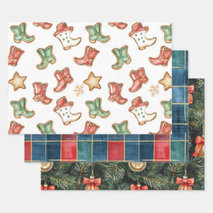 Westerne Kerst Cowgirl Cowboy Inpakpapier Vel