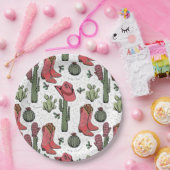 Westerne Kerst Cowgirl Laarzen Howdy Christmas Papieren Bordje (Feest)