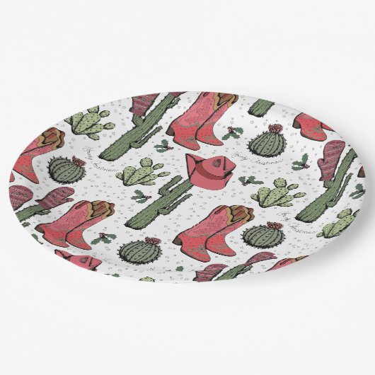 Westerne Kerst Cowgirl Laarzen Howdy Christmas Papieren Bordje (Gekanteld)