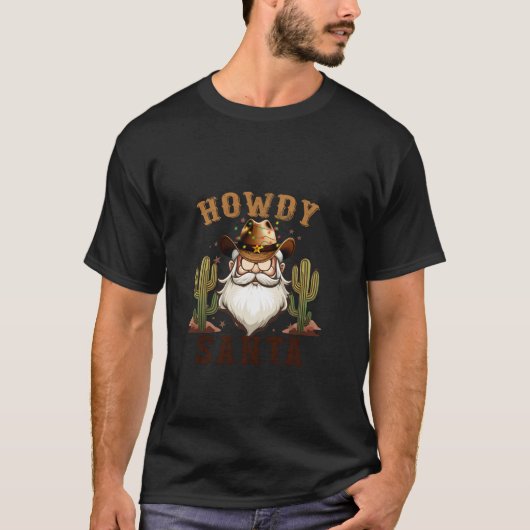 Westerne kerst Howdy Cowboy Kerstmis Hoe T-shirt (Voorkant)