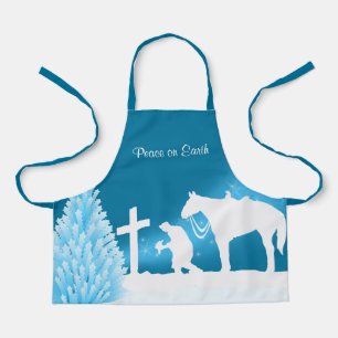 Westerne kerst met cowboy Praying Snow Scene (S) Schort