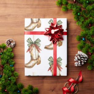 Westerne Kerst Rode Cowboy Cowgirl Boot Cadeaupapier
