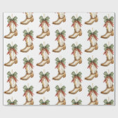 Westerne Kerst Rode Cowboy Cowgirl Boot Cadeaupapier (Vlak)