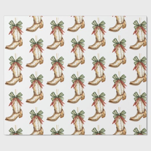 Westerne Kerst Rode Cowboy Cowgirl Boot Cadeaupapier (Vlak)