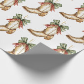 Westerne Kerst Rode Cowboy Cowgirl Boot Cadeaupapier (Hoek)