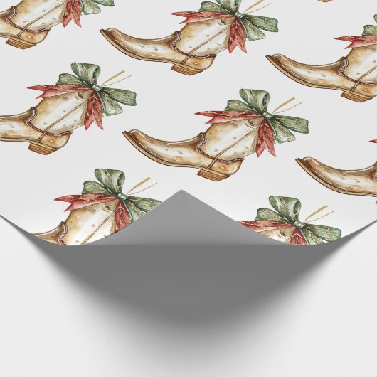 Westerne Kerst Rode Cowboy Cowgirl Boot Cadeaupapier (Hoek)