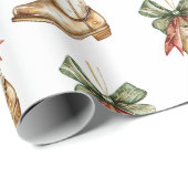 Westerne Kerst Rode Cowboy Cowgirl Boot Cadeaupapier (Rol Hoek)