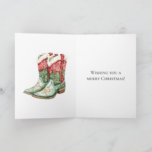 Westerne Kerst Rode Cowboy Cowgirl Laarzen Kaart (Binnen)