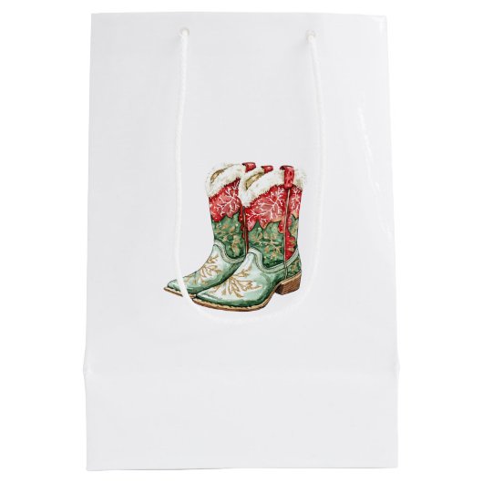 Westerne Kerst Rode Cowboy Cowgirl Laarzen Medium Cadeauzakje (Achterkant)