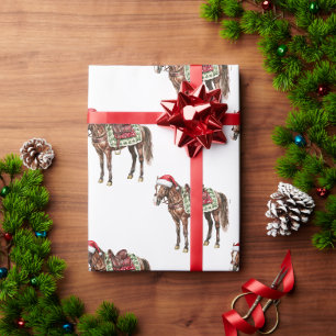 Westerne Kerst Rode Cowboy Cowgirl Paard Cadeaupapier