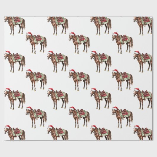 Westerne Kerst Rode Cowboy Cowgirl Paard Cadeaupapier (Vlak)
