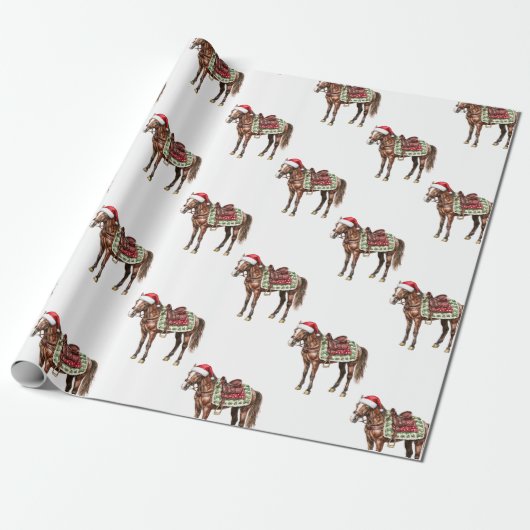 Westerne Kerst Rode Cowboy Cowgirl Paard Cadeaupapier (Uitgerold)