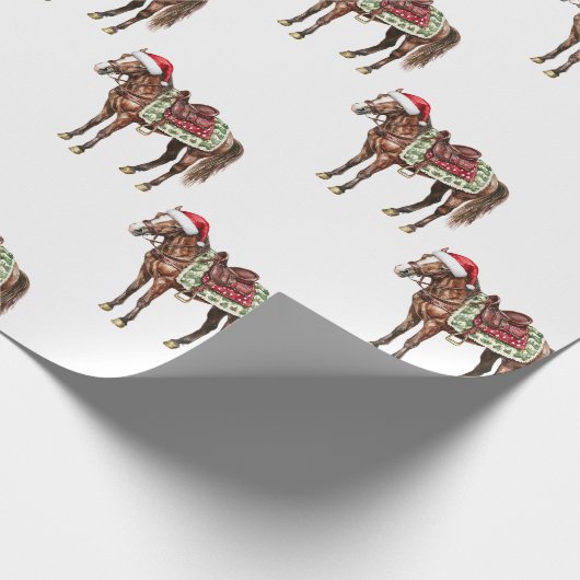 Westerne Kerst Rode Cowboy Cowgirl Paard Cadeaupapier (Hoek)