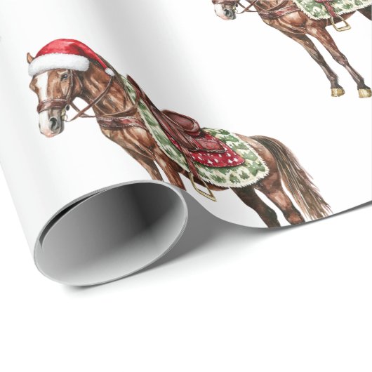 Westerne Kerst Rode Cowboy Cowgirl Paard Cadeaupapier (Rol Hoek)
