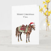 Westerne Kerst Rode Cowboy Cowgirl Paard Kaart (Gele Bloem)