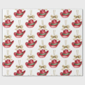 Westerne Kerst Rode Cowboy Cowgirl Petten Cadeaupapier (Vlak)