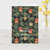 Westerne Kerst Rode Cowboy Cowgirl Tree Ornament Kaart (Gele Bloem)