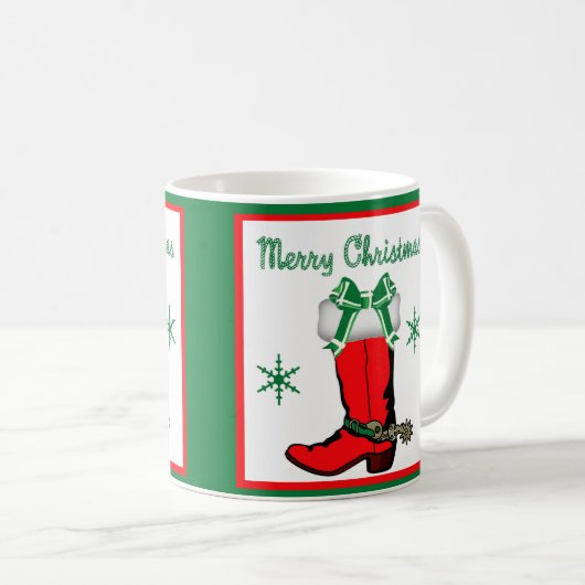 Westerne kerst rode cowboylaars koffiemok (Voorkant rechts)
