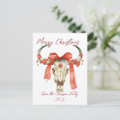 Westerne kerst rode lint vee schedel vakantie briefkaart (Staand voorkant)