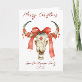 Westerne kerst rode lint vee schedel vakantie kaart (Voorkant)