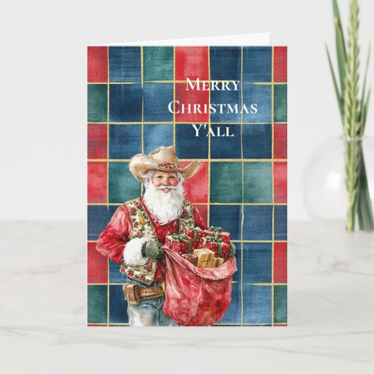 Westerne Kerst Rood Blauw Groen Cowboy Santa Kaart (Voorkant)