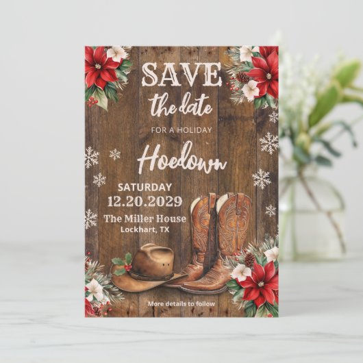 Westerne kerst Save the Date, Xmas Cowboy Kaart (Staand voorkant)
