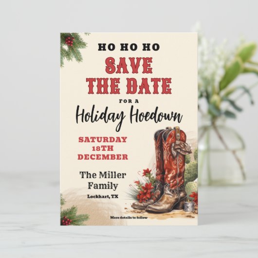 Westerne kerst, vakantie hoedown, cowboyfeest kaart (Staand voorkant)