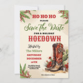Westerne kerst, vakantie hoedown, cowboyfeest save the date (Voorkant)