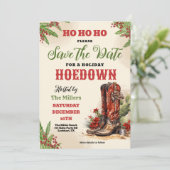 Westerne kerst, vakantie hoedown, cowboyfeest save the date (Staand voorkant)