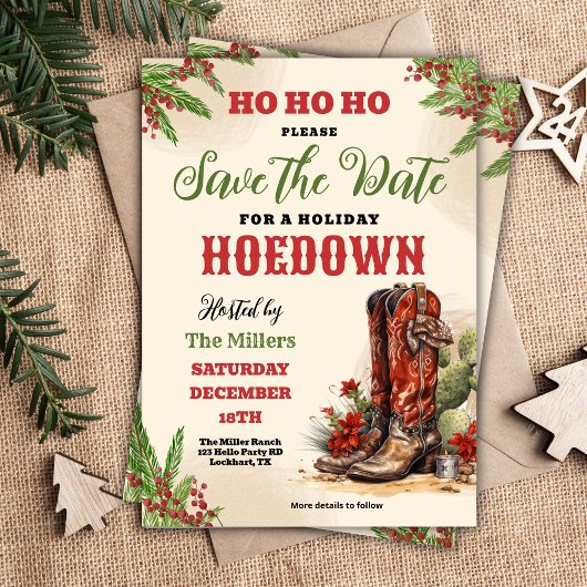 Westerne kerst, vakantie hoedown, cowboyfeest save the date