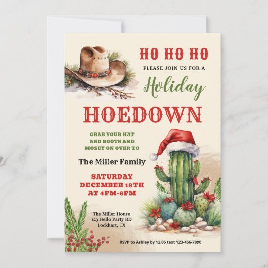 Westerne Kerst, Vakantie Hoedown Uitnodigen, Cowbo Kaart (Voorkant)