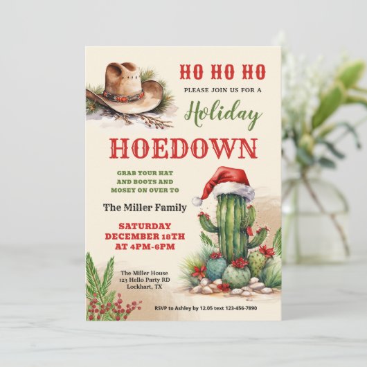 Westerne Kerst, Vakantie Hoedown Uitnodigen, Cowbo Kaart (Staand voorkant)
