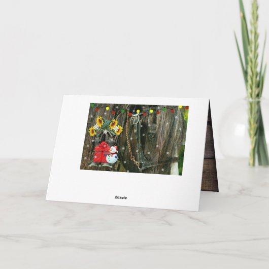 Westerne kerstbeker die de Snowman en het Paard va Feestdagen Kaart (Achterkant)