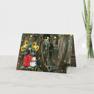 Westerne kerstbeker die de Snowman en het Paard va Feestdagen Kaart