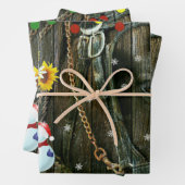 Westerne kerstbeker die de Snowman en het Paard va Inpakpapier Vel (In situ)