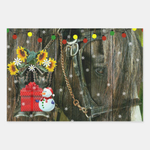 Westerne kerstbeker die de Snowman en het Paard va Inpakpapier Vel