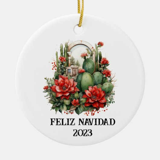 Westerne kerstcactus keramisch ornament (Voorkant)