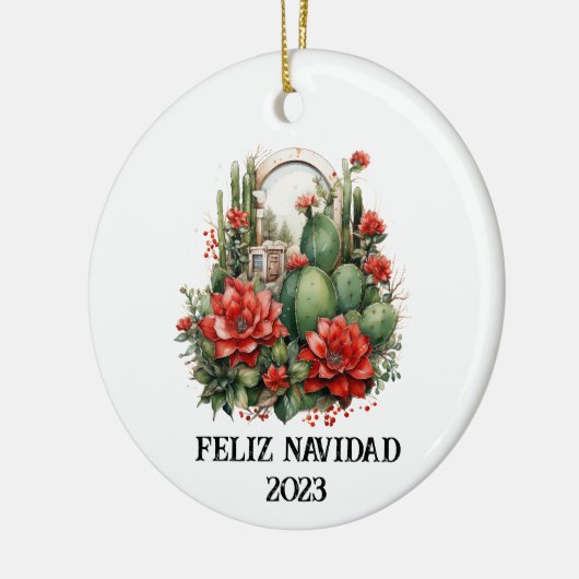 Westerne kerstcactus keramisch ornament (Links)