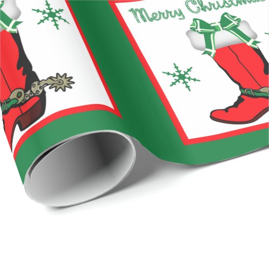 Westerne kerstcowboy-boot cadeaupapier (Rol Hoek)