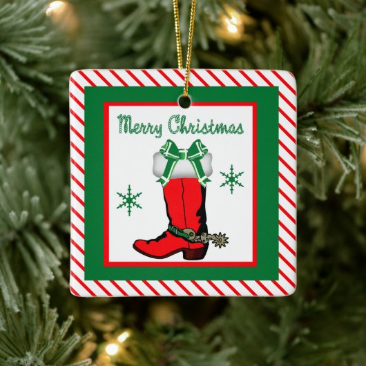 Westerne kerstcowboy-boot keramisch ornament (Boom)