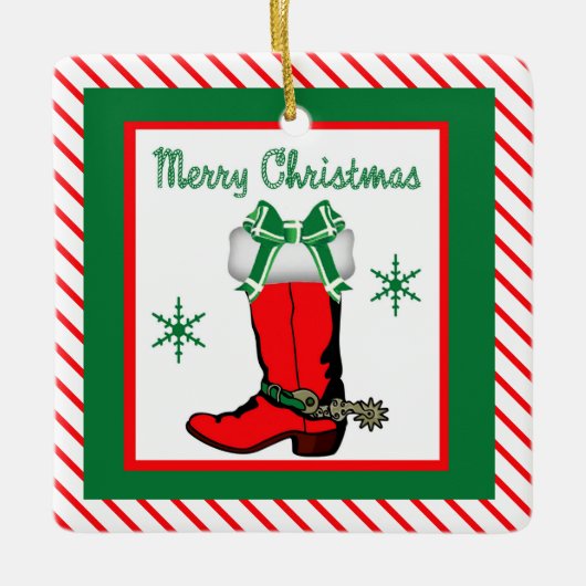 Westerne kerstcowboy-boot keramisch ornament (Voorkant)