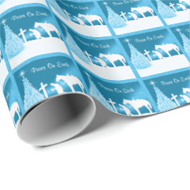 Westerne kerstcowboy die geprezen wordt voor vrede cadeaupapier