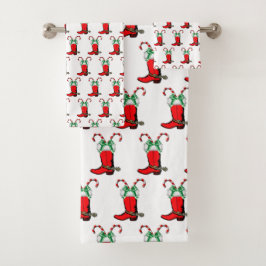 Westerne kerstcowboy met snoeprietjes   bad handdoek
