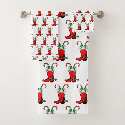 Westerne kerstcowboy met snoeprietjes bad handdoek (Insitu)