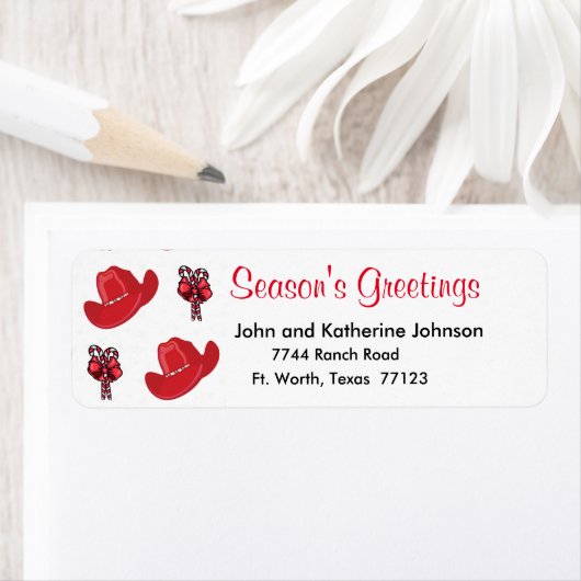 Westerne kerstcowboy-Petten en snoeprietjes Etiket (Insitu)