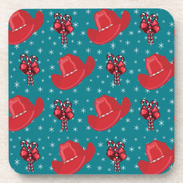 Westerne kerstcowboy-Petten en snoeprietjes Onderzetter