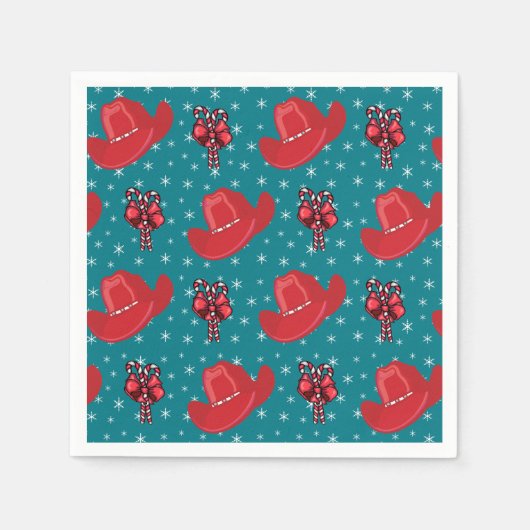 Westerne kerstcowboy-Petten en snoeprietjes Servetten (Voorkant)