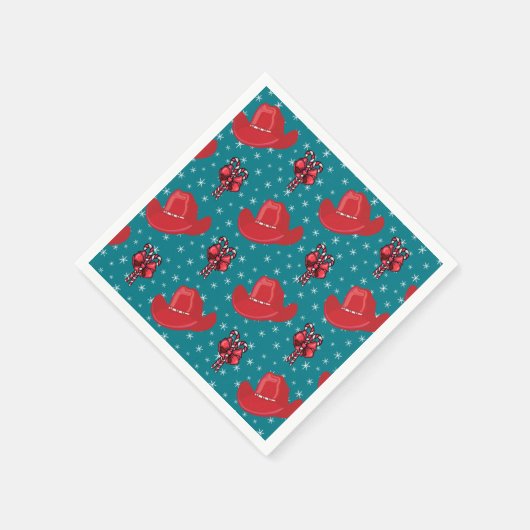 Westerne kerstcowboy-Petten en snoeprietjes Servetten (Hoek)