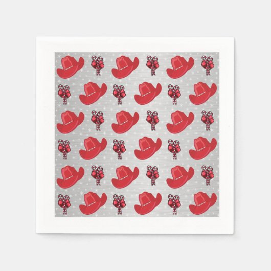 Westerne kerstcowboy-Petten en snoeprietjes Servetten (Voorkant)