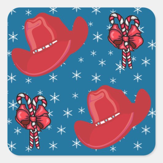 Westerne kerstcowboy-Petten en snoeprietjes Vierkante Sticker (Voorkant)